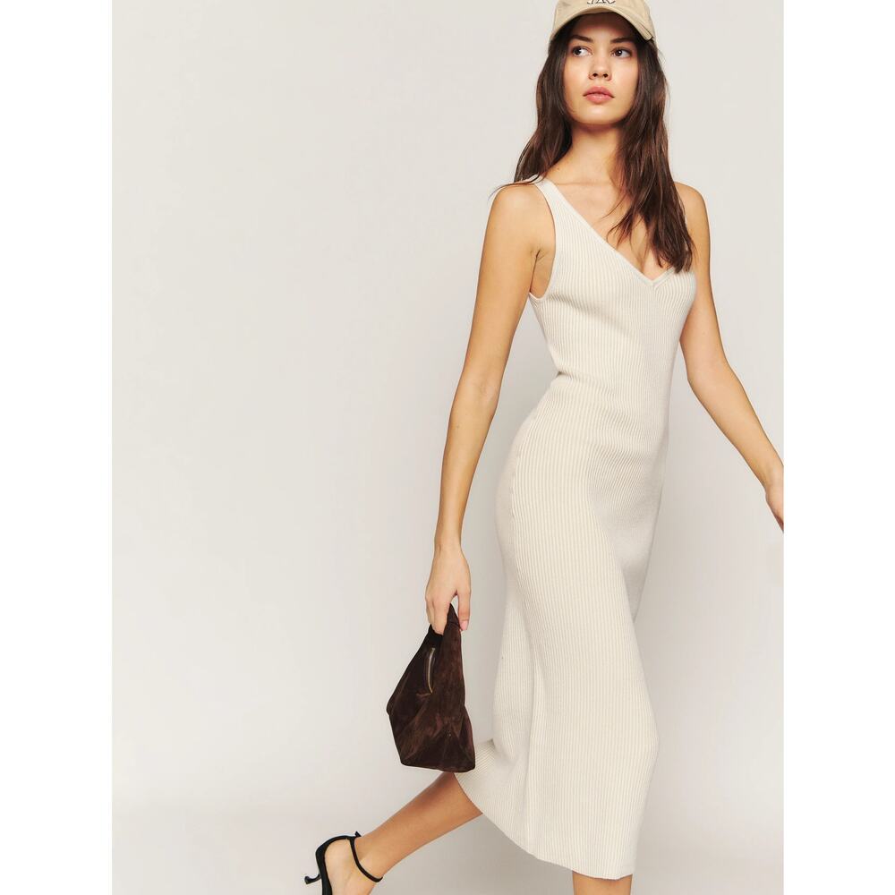 Reformation Heron Organic Cotton Rib Knit Sweater Midi Dress Natural Size Small